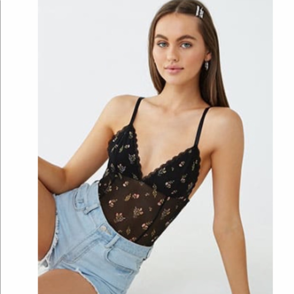 Forever 21 sheer floral bodysuit
